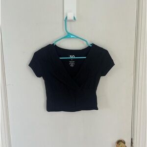 SO Black V-Neck Wrap Crop Top